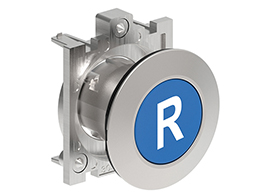 Pushbutton actuator, spring return, with symbol Ø30mm Platinum series flat metal, flush, R/Blue