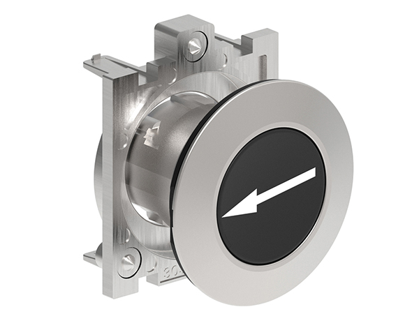 Pushbutton actuator, spring return, with symbol Ø30mm Platinum series flat metal, flush, ←/Black