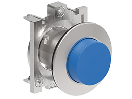 Push-Push button actuator Ø30mm Platinum series flat metal, extended. Push ON-Push OFF, blue