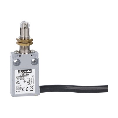 Prewired with 2m long cable metal limit switch, K series, top roller push plunger. M12 head. Contacts 1NO+1NC slow action
