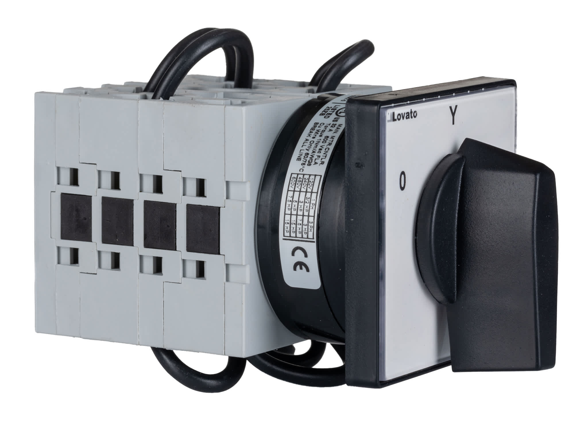 Rotary cam switch GX series, star-delta motor starter switch 32A, for front mounting with black handle, front plate 65X65mm
