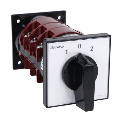 Rotary cam switch 7GN series, 3-phase motor reversing switch with spring return 125A, for front mounting with black handle, front plate 90X90mm