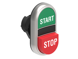 Double-touch actuator, spring return Ø22mm Platinum series chromed plastic, 1 extended and 1 flush pushbuttons. Both spring return, Green - Red/START - STOP