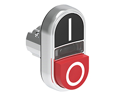 Double-touch actuator, spring return, white indicator Ø22mm Platinum series metal, 1 extended and 1 flush pushbuttons. Both spring return, Black - Red/I - 0