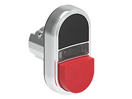 Double-touch actuator, spring return, white indicator Ø22mm Platinum series metal, 1 extended and 1 flush pushbuttons. Both spring return, Black - Red