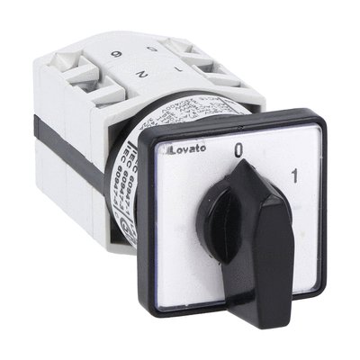 Rotary cam switch GF series, ON-OFF switch 3 poles 10A, for front mounting with black handle, front plate 30X30mm