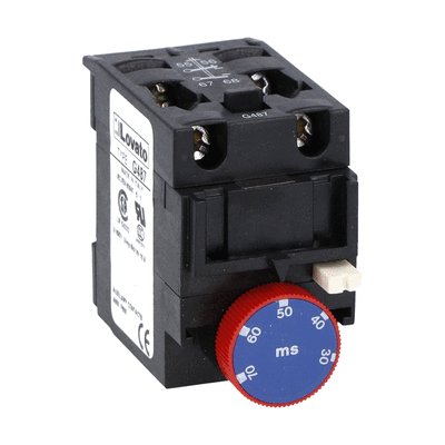 Delayed auxiliary contact 1NO+1NC (pneumatic operation) on energisation for front centre mounting. Screw terminals, for BF... series contactors, 3S