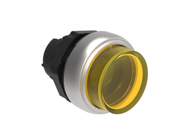 Illuminated Push-Push button actuator Ø22mm Platinum series chromed plastic, extended. Push ON-Push OFF, yellow