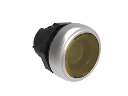 Illuminated Push-Push button actuator Ø22mm Platinum series chromed plastic, flush. Push ON-Push OFF, yellow