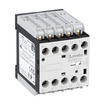 Three-pole contactor, IEC operating current Ie (AC3) = 9A, AC coil 50/60Hz, 230VAC, 1NO auxiliary contact, rear PCB solder pin