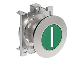 Pushbutton actuator, spring return, with symbol Ø30mm Platinum series flat metal, flush, I/Green
