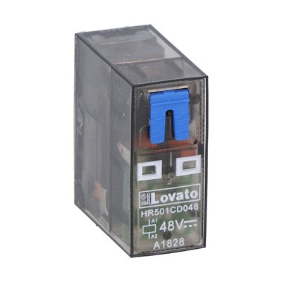 Miniature relay with LED state indicator and mechanical actuator, 48VDC, 16A, 1C/O contact. Fitting on socket HR5XS2... (max 10A)