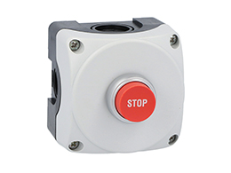 Grey control station LPZP1A8 complete with red extended pushbutton "STOP" LPCB2134 1NC
