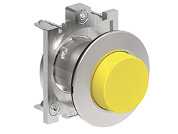 Push-Push button actuator Ø30mm Platinum series flat metal, extended. Push ON-Push OFF, yellow