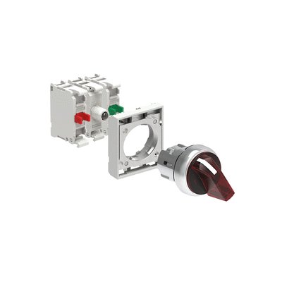KIT metal illuminated selector switch actuator, 2 position, 0 1. Red with mounting adapter and 2 contact elements, 1NO+1NC. Screw termination. LED integrated lamp-holder, steady light, 185...265VAC
