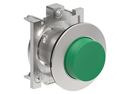 Push-Push button actuator Ø30mm Platinum series flat metal, extended. Push ON-Push OFF, green
