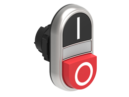 Double-touch actuator, spring return, white indicator Ø22mm Platinum series chromed plastic, 1 extended and 1 flush pushbuttons. Both spring return, Black - Red/I - 0