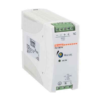 DIN rail switching power supply, single-phase. 48VDC, 1.25A/60W