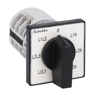 Rotary cam switch 7GN series, voltmeter switch for phase-neutral and phase-phase voltages 16A, for front mounting with black handle, front plate 48X48mm