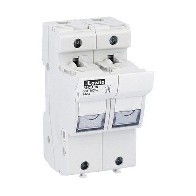 Fuse holder cUR recognized, for 14X51mm fuses. 50A rated current at 690VAC, 1P+N. Without status indicator. 2 modules
