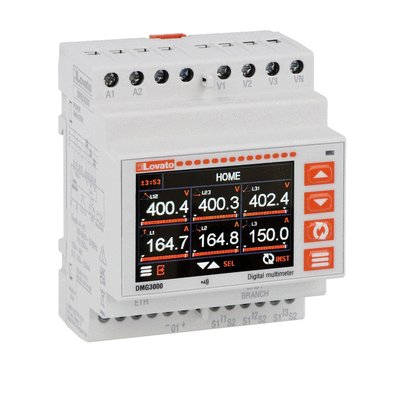 Power analyzer with colour LCD display. Auxiliary supply 100...240VAC. Expandable with 3 EXM... modules, built-in Ethernet port, compatible with EASY BRANCH power monitoring system, data memory for logging