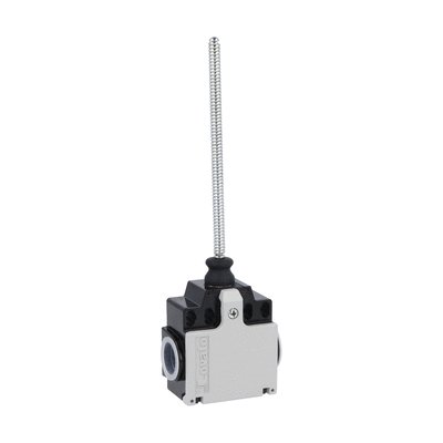 Limit switch, K series, wobble stick, omnidirectional, 2 side cable entry. Dimensions compatible to EN 50047, metal body, contacts 2NC snap action. Flexible rod